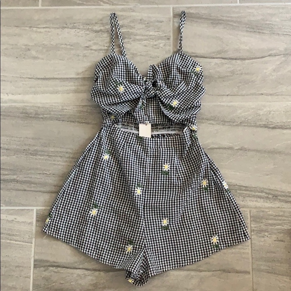 Peppermayo Daisy Gingham Tie-Front Romper NWT